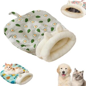 Cozy Pet Nest for Cats and Dogs, 2 in 1 Soft Cat Dog Sleeping Bag and Blanket, Semi-Enclosed Cave Design, Warm Indoor Pet Nest, Portable Cave Bed for All Seasons Indoor Use (Avocado, 21.7 * 17.7in)