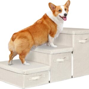 Pet Stairs with Storage, Pet Step for Small Dogs and Cats, 3-Step Fold...