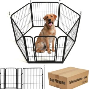 Dog Playpen,24 32 40 48 in(H) Pet Fence Outdoor for Rv Camping,Garden Fence Small Animal Barrie for Yard,11Ft(L)-56Ft(L) Black Metal Temporary Fencing