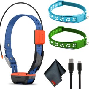 Garmin Alpha T20 GPS Dog Tracking Collar, Location Tracker Collar with Multicolor Led Beacon Lights and Universal Size Bundle with Green and Blue Collars with Cleaning Cloth