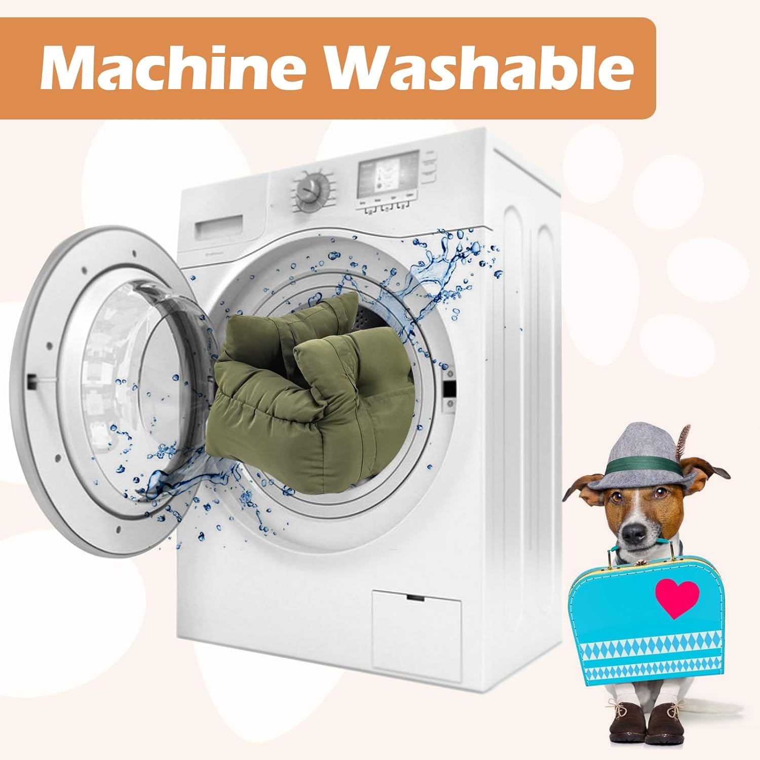 Medium Dog Car Seat Up to 28lbs - Pet Travel Bed Booster with Storage, Safety Tether, Anti-Slip Bottom for Cars(Green) - Image 6