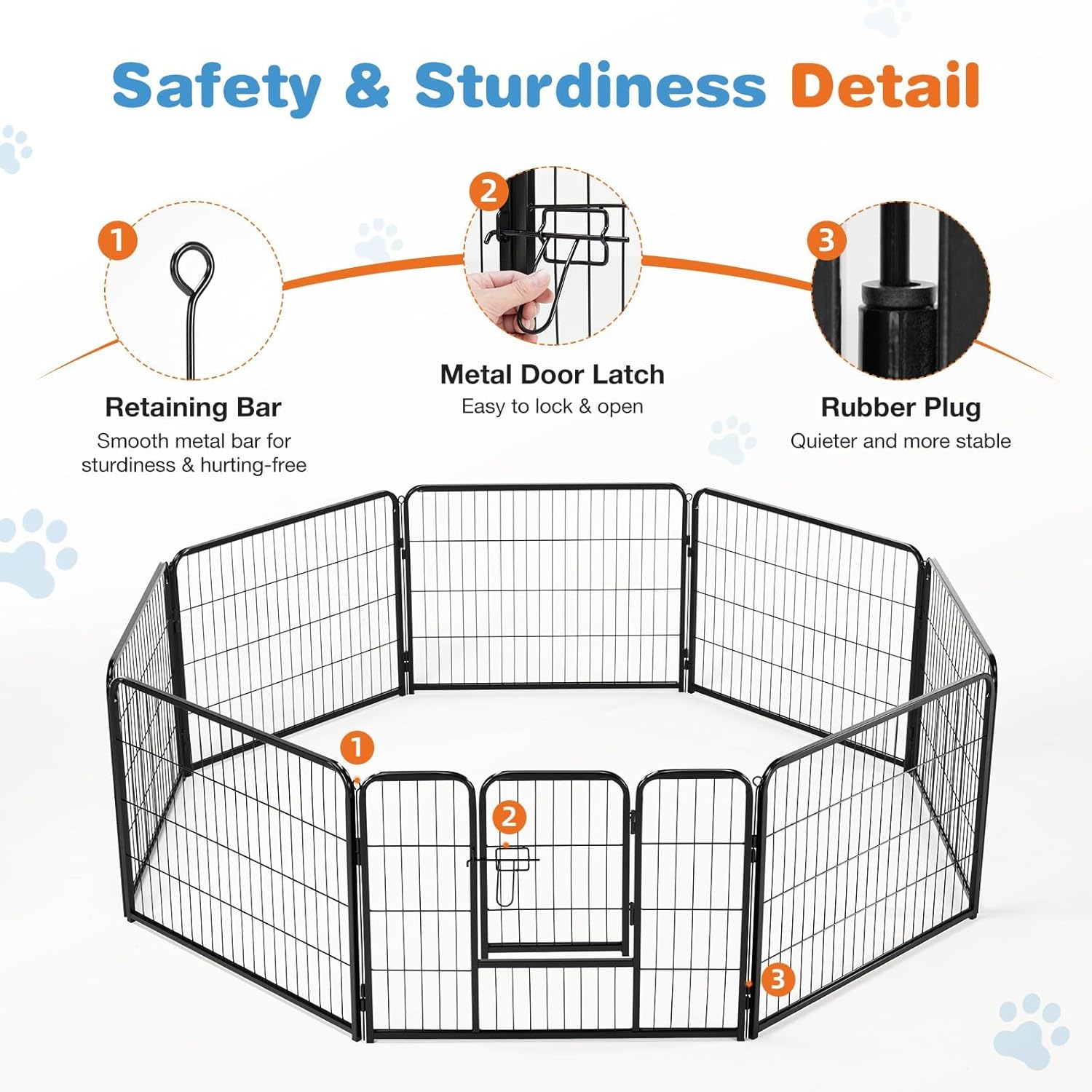 Sweetcrispy Dog Playpen Indoor - Pet Fence Puppy 8 Panel 24” Height Heavy Duty Crates with Doors Metal Dog Pen for Camping, RV, Outdoor - Image 7