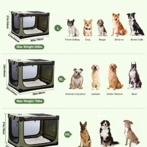 36 Inch Collapsible Travel Dog Crate for Medium Large Dogs, Portable Dog Crate 4-Door Foldable Soft Kennel with Chew-Proof Mesh Windows for Indoor & Outdoor Travel,with Storage Bag,Green