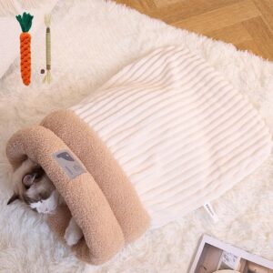 Cozypets Nest for Cats and Dogs,360° Wrap Soft Plush Large Cat Sack Self Warm Cats Bed,Soft Fluffy Cat Sleeping Bag,Washable Cozy Cave (White-A,Large)