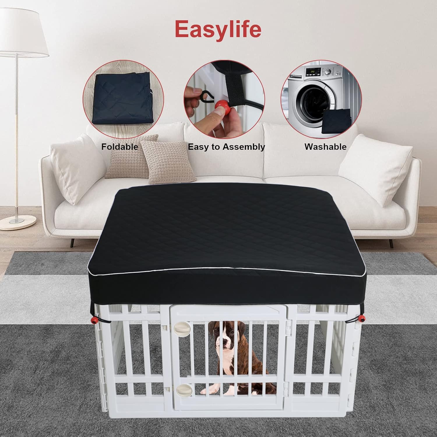 Dog Pen Cover Dog Playpen Cover for Pets,Provide Shade and Security for Indoor Outdoor Dog Pen,Pet Playpen Cover Fits 35 inch Playpen 4-Panels (Playpen Not Included!!!) - Image 6