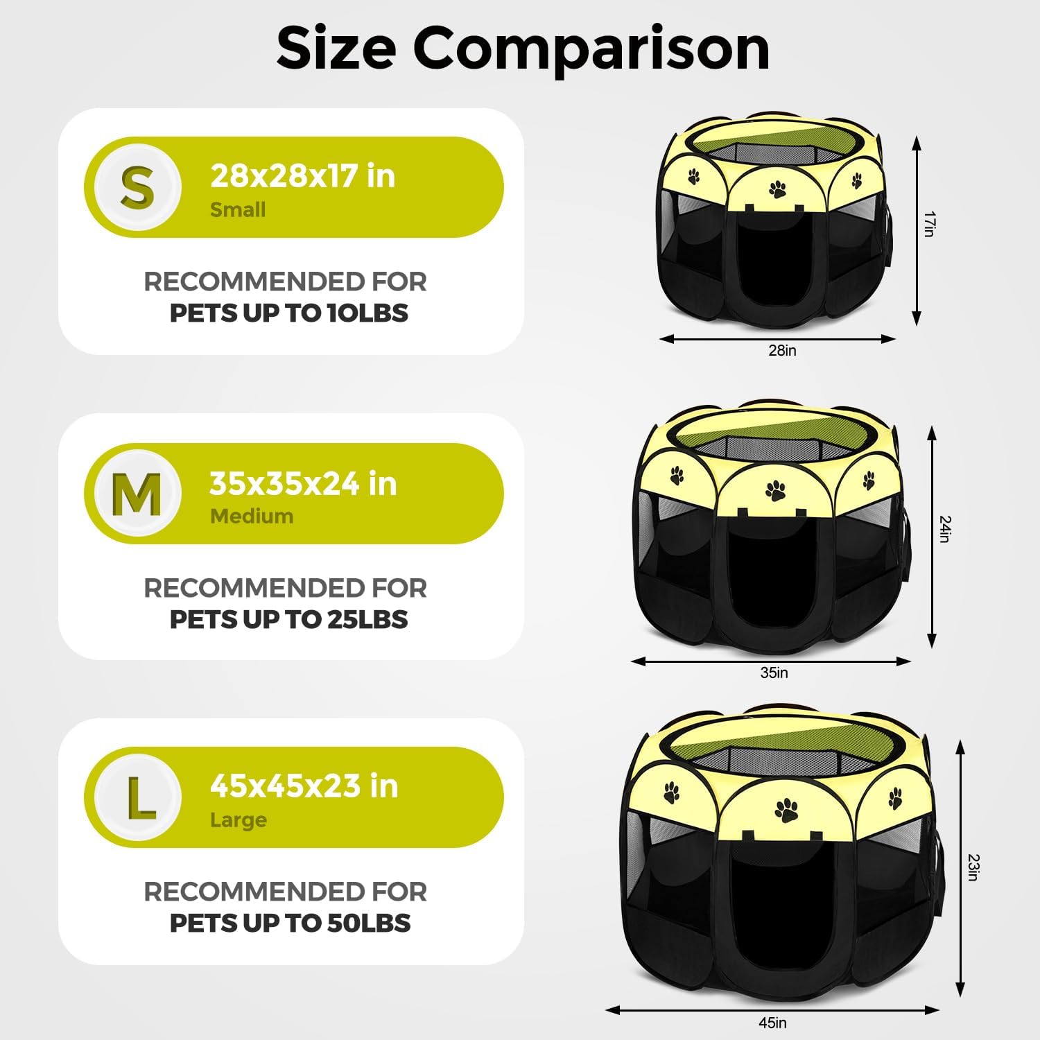 Pet Dog Puppy Playpen Dog Cat Tent Crates, Foldable Exercise Kennel Portable Playpen for Small Medium Dogs/Cats/Rabbits, Indoor Outdoor Travel Camping Use with Removable Zipper Top Green - Image 2