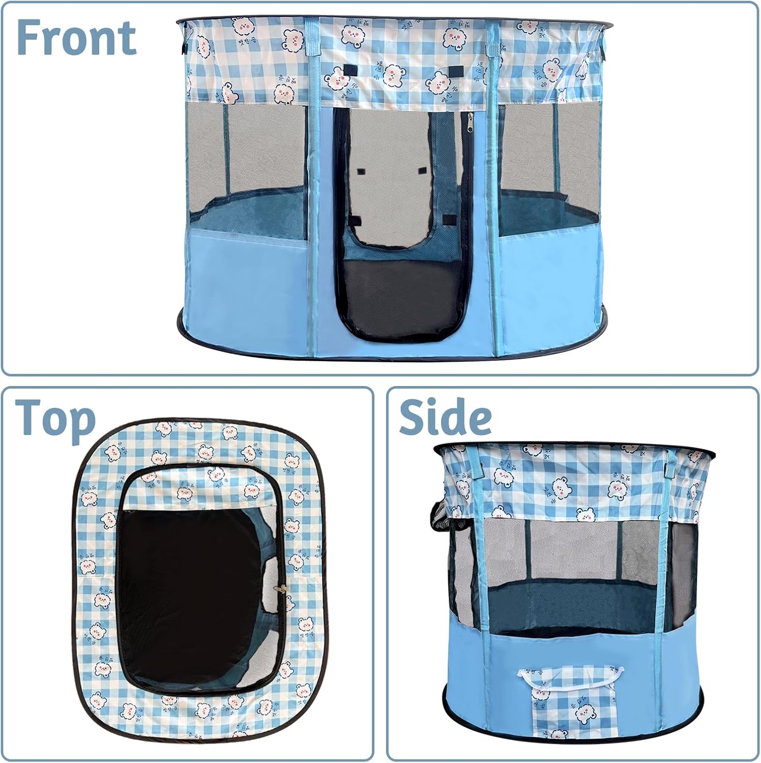 Portable Pet Playpen, Foldable Collapsible Cats Exercise Enclosure Kennel Tents Cat Delivery Isolation Room Dog Crates House Great for Indoor Outdoor Travel Use Pets Kitten Rabbit(Large,Blue) - Image 6