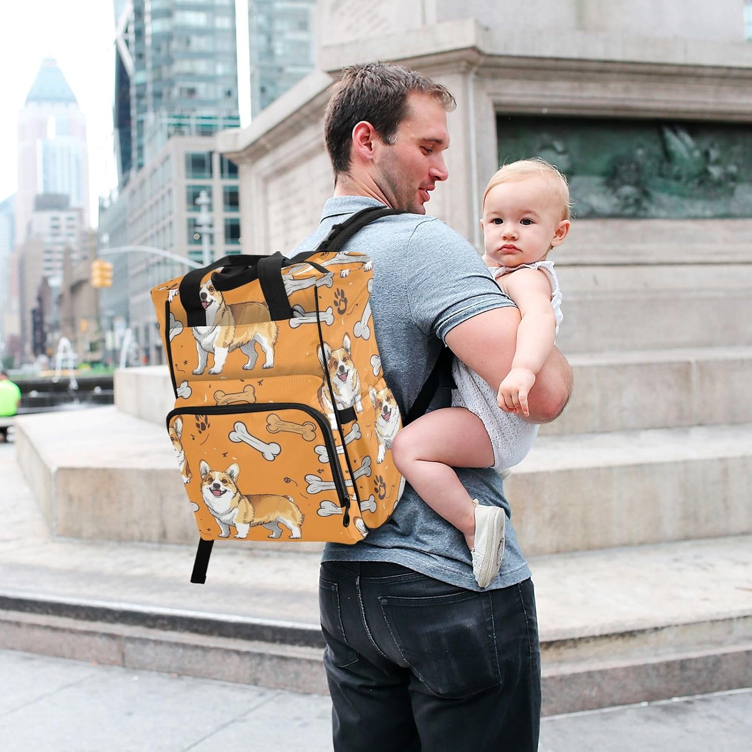 Diaper Bag Backpack Tote Multifunction Baby Nappy Changing Bags Dog Bones Large with Stroller Straps Travel - Image 7