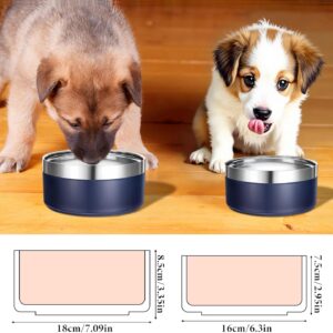2 PCS Stainless Steel Dog Bowl, Metal Travel Cats Dog Food Water Bowl Insulated Spill Proof Pet Dish Non Slip Quiet Rubber Base Bottom No Skid Easy Clean Dishwasher Safe (Blue)