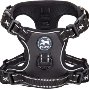 PoyPet No Pull Dog Harness with 4 Buckles for Puppy Small Dogs (Black,S)
