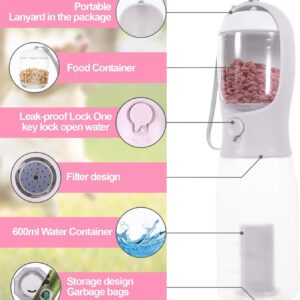3-in-1 Portable Dog Water Bottle Dispenser,Crate with Food Container, Replaceable Waste Bags,Dog Stuff Accessories Items, Puppy Essentials Necessities,for Walking&Hiking (20oz-White)