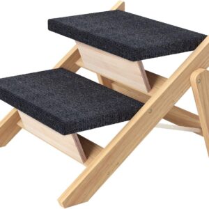 Pet Stairs/Steps, Small Dogs Steps for High Beds, Sofa, Couch, Car, 2-in-1 Foldable Wood Dog Ramp with Non-Slip Pads, Safety, Durable Portable Dog/Cat Ladder Up to 110 lbs, 2 Steps