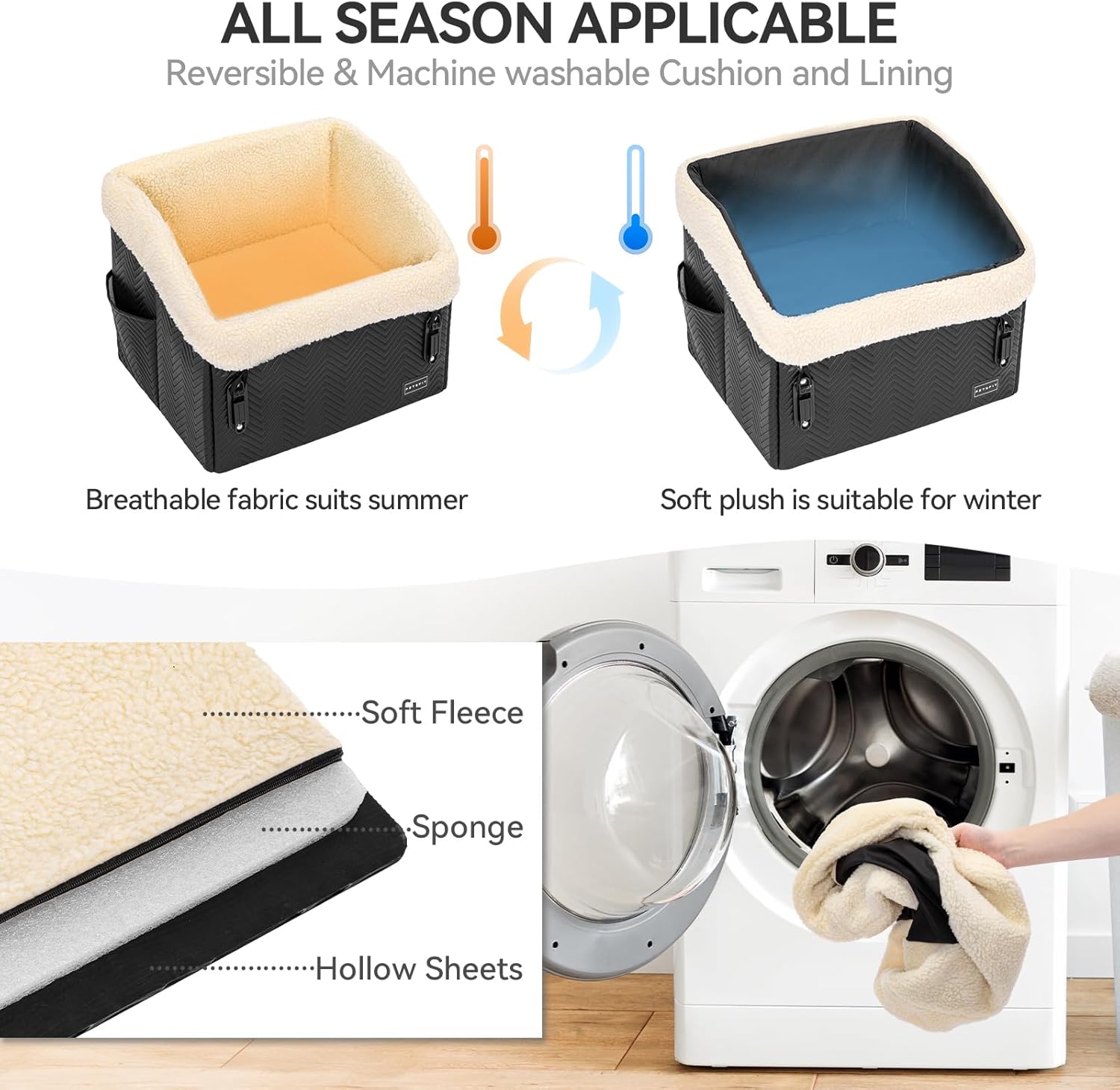 PETSFIT Small Dog Car Seat, Waterproof PU Leather Dog Booster Car Seat with Patented Safe Buckles, Detachable Dogs Seat Belt for Car, Dog Car Seat Medium Sized Dog up to 30 lbs (Black) - Image 7