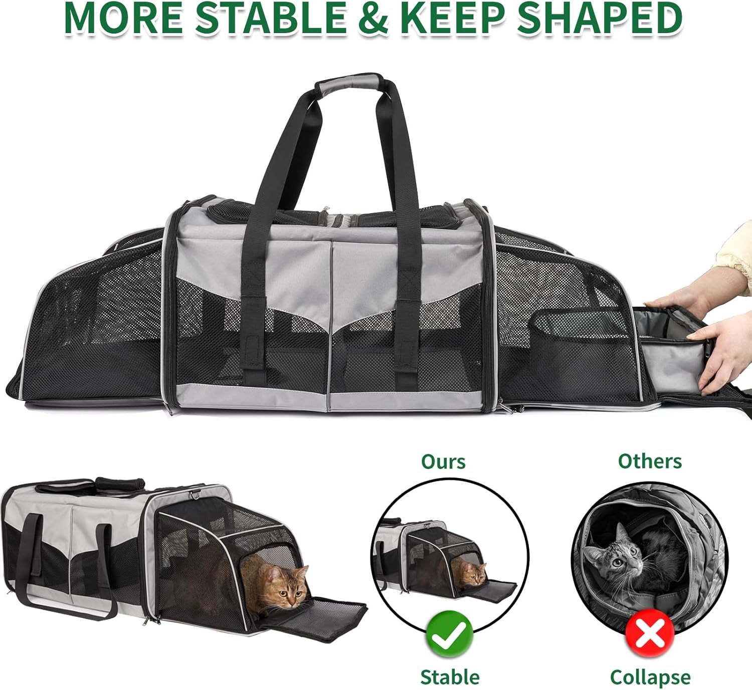 Cat Carrier with Litter Box - INRLKIT Cat Carrier for 2 Cats, Portable 2-in-1 Double Cat Travel Carrier Bag for Traveling, Expandable Pet Carrier for Car, Portable Travel Litter Box for Cats (Grey) - Image 4