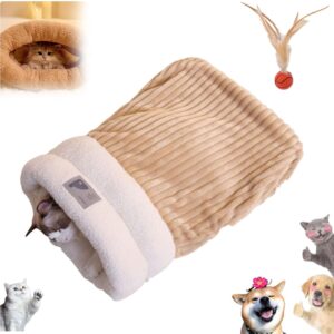 Cozy Cats Nest for Pet, 2026 Upgrade 2 in 1 Soft Portable Cat Sleeping Bag, Plush Thick Self-Warming Pet Nest Cat Dog Sleeping Bag,Warm Indoor Sleeping Nest Bed for Cats (Brown, Large)