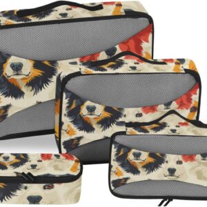 Packing Cubes for Travel 4 Set Dog Retro Pet Luggage Set Suitcase Organizer Bags Mesh Accessories Storage Pouch Toiletry Packing Cubes