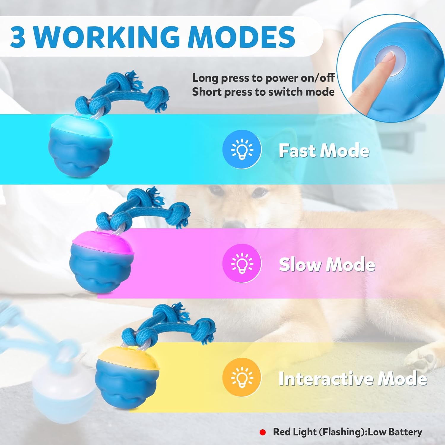 Interactive Dog Toys, Dog Toys to Keep Them Busy with Squeaky, Active Moving Dog Ball for Puppy and Medium Dogs, Durable Power Tail 2.0 Dog Toy,USB Rechargeable - Image 3