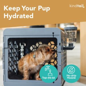 KindTail Pawdle – No-Drip Dog Crate Water Bottle – Top-Fill Pet Water Dispenser – BPA Free with Stainless Steel Nozzle – Easy-to-Use with Most Crates & Playpens – 7 x 6 x 4 in – 16oz Capacity – White
