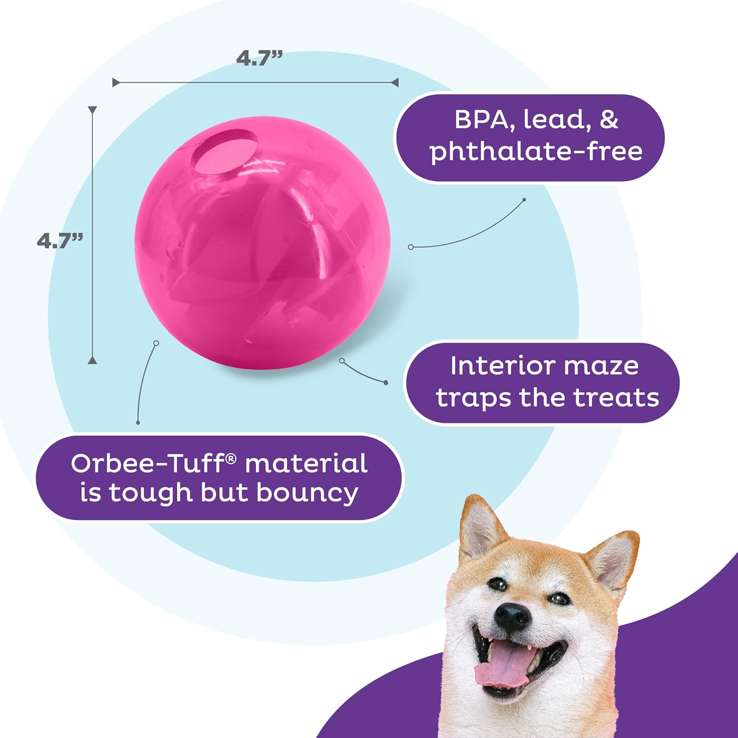 Outward Hound Orbee-Tuff Mazee Interactive Dog Puzzle Toy, Treat Dispensing Slow Feeder Ball, Pink, 4.7-Inch - Image 4