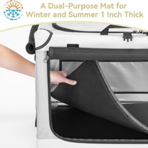 PETSFIT Portable Dog Crate, Soft Dog Crate – 24 Inch Easy Set-up, Light, Sturdy, Comfy Inside with Thicken Mat, Portable Kennel for Home and Travel Light Grey