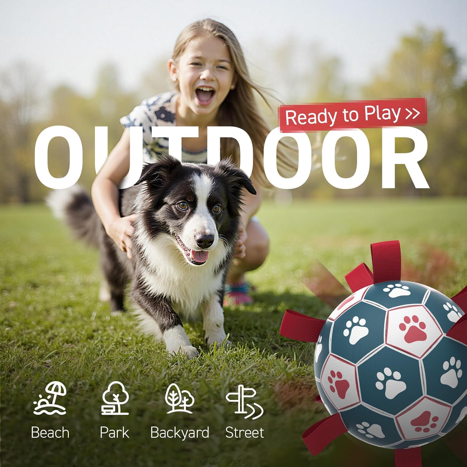 QDAN Premium Dog Balls Toys, Pet Training Soccer Ball with Straps, Puppy Birthday Gifts, Dog Water Toy, Durable Herding Balls for Small Medium Dogs, Pet Toys Puppy Ball (6 Inch) - Image 2