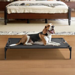 Petsfit Elevated Raised Outdoor Dog Bed - Cooling Elevated Dog Cot, Upgraded Adjustable Firmness Pet Bed，Pet Hammock Bed with Chew Proof Breathable Teslin Mesh，Non Slip, Black 42”