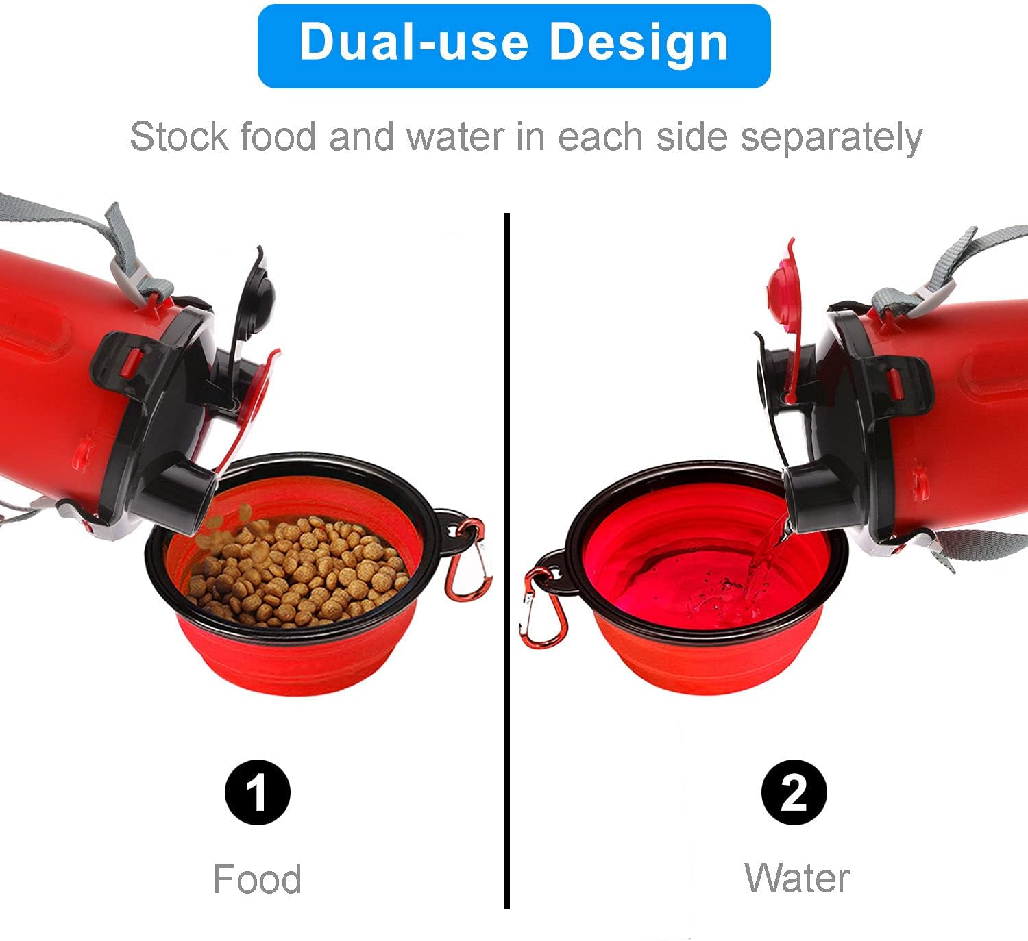 Dog Travel Water Bottle Collapsible Bowls, 2 in 1 Pet Food Container with Collapse Bowls, Outdoor Portable Water Bowls for Walking, Traveling, Camping and Hiking (Red) - Image 3