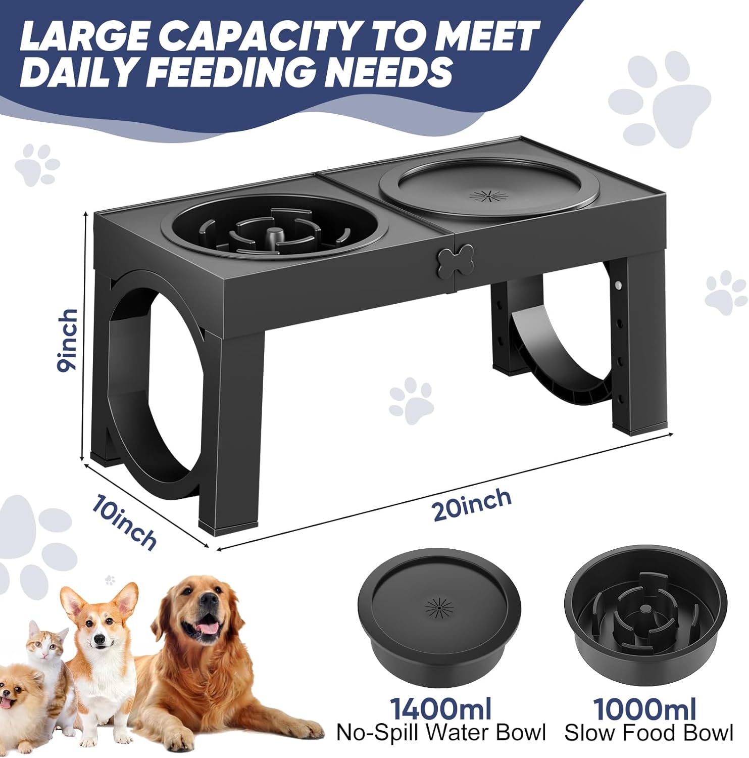XIAZ Elevated Dog Bowls Slow Feeder Dog Bowl Stand Food and Water Bowl Set for Large Medium Sized, 4 Heights Adjustable, Non-Slip, Durable, Prevents Bloating & Improves Digestion - Image 7