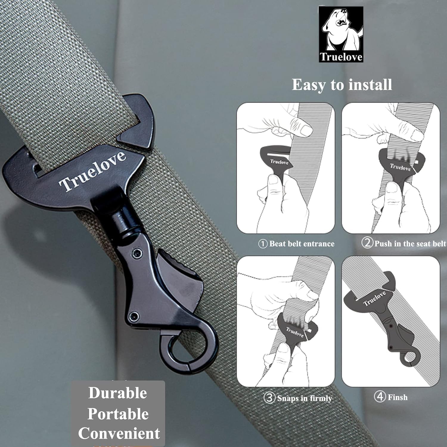 Truelove Vehicle Seat Belt Safety Buckle Lock, Dog Car Restraint, Universal Seatbelt Clip for Pet Travel, 2.7 * 4.7inch, Grey - Image 4