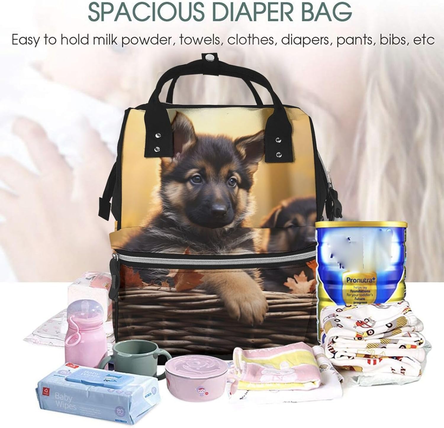 Little german shepherd dog Diaper Bag Essentials Travel Tote Nappy Backpack Large Capacity Mummy Backpack Multifunction Waterproof Teacher Nurse Bag 15.7 inch Work laptop Bags - Image 5