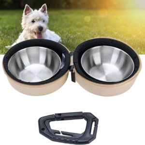 Stainless Steel Dog Bowls with Storage Bag, Lightweight Foldable Pet Feeder Bowl Set Ideal for Camping Traveling Hiking 9cm Diameter (Khaki)