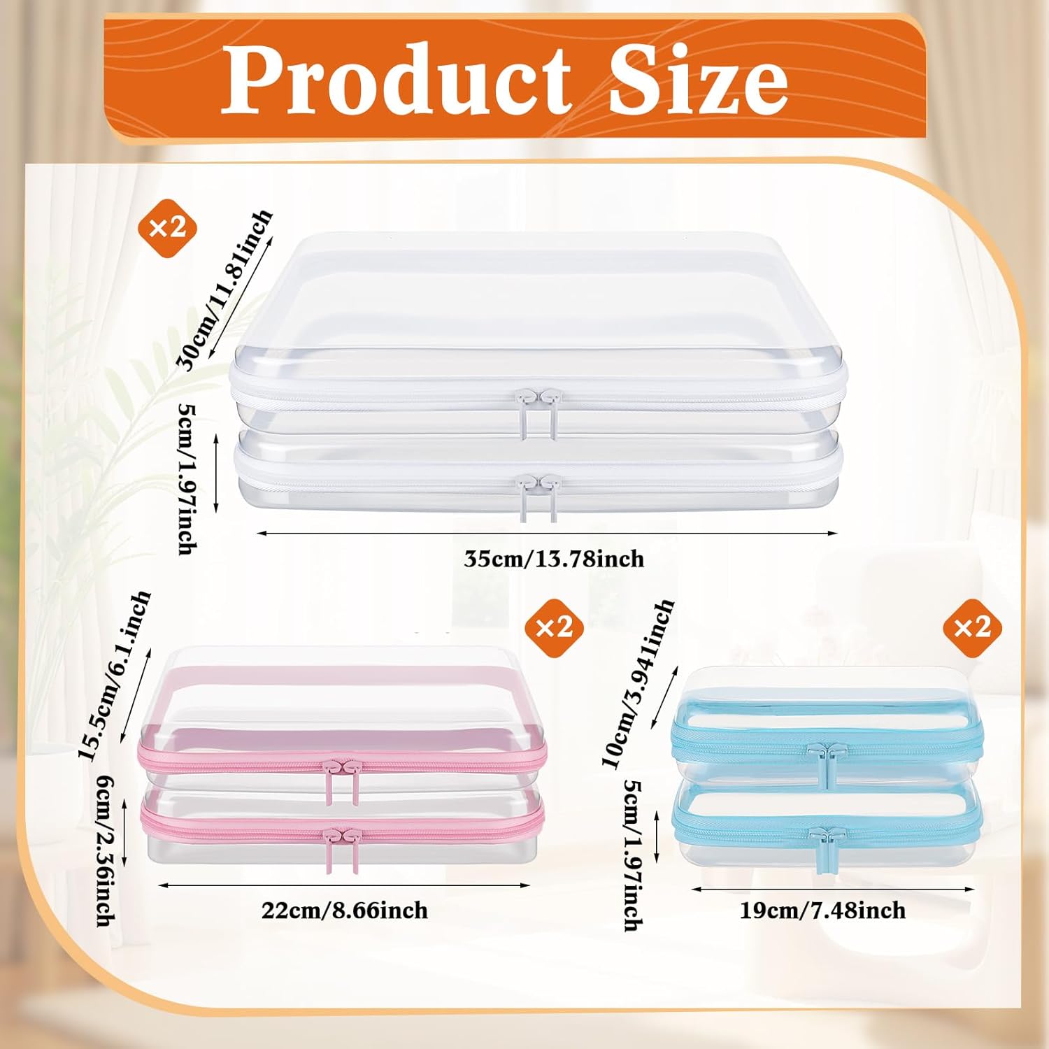 6Pcs Clear Hard Shell Zipper Case Set Travel Organizer, Hard Plastic Zipper Pouches Multi-Purpose Storage for Makeup, Toiletry, Office Supplies & Kids Toys - Image 2