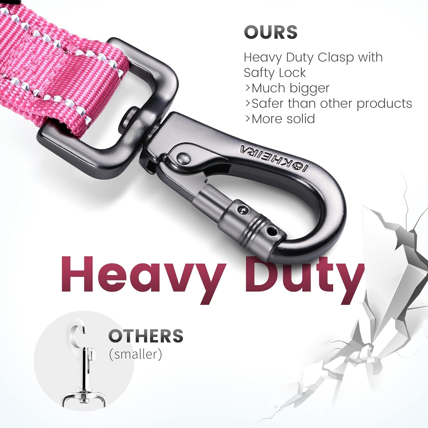 IOKHEIRA 6Ft /4Ft Dog Leash Rope for Large Dogs, Heavy Duty with Comfortable Padded Handle and Highly Reflective Threads,4-in-1 Multifunctional Dog Leashes with Car Seat Belt for Training (Pink) - Image 3