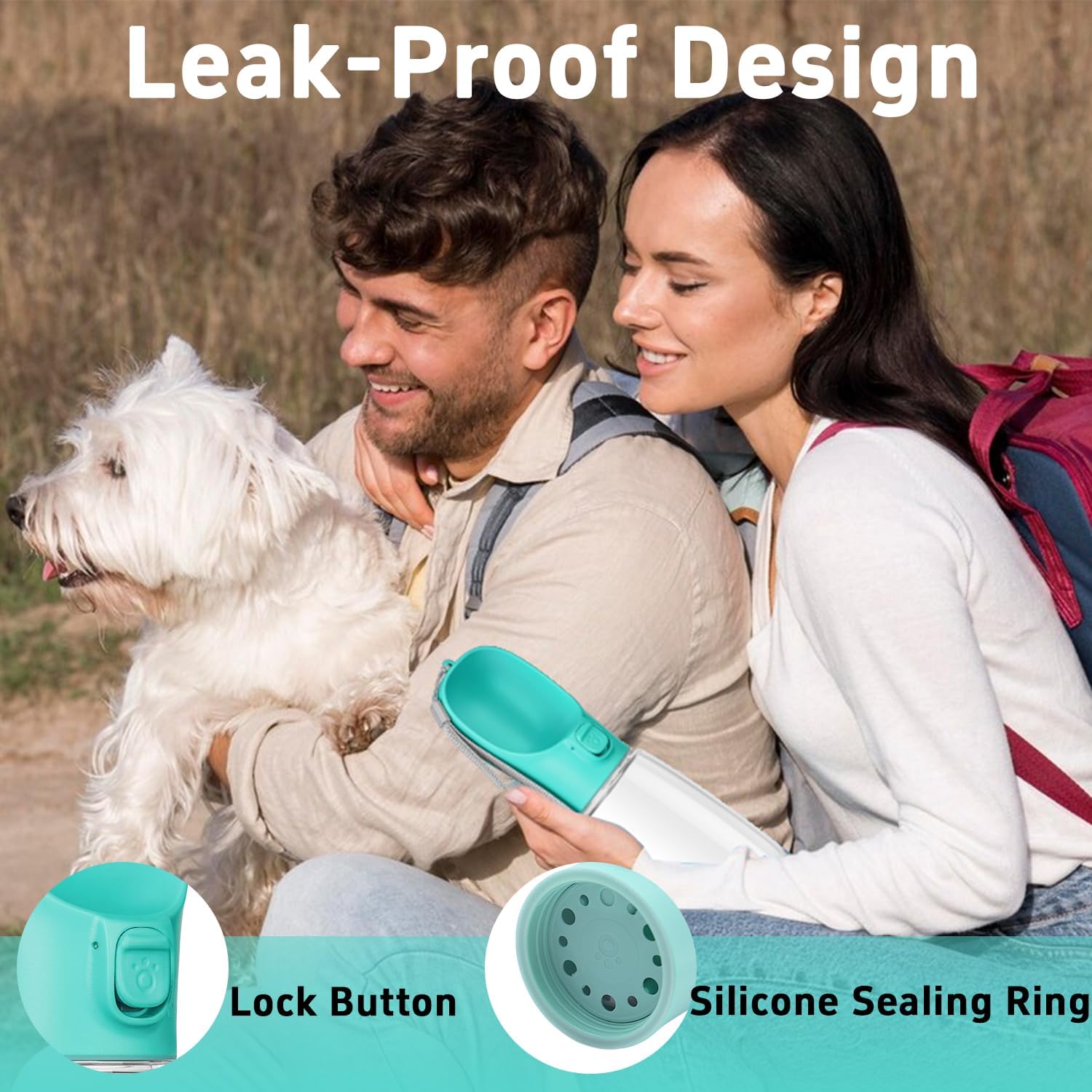 Portable Dog Water Bottle with Bowl, Leak Proof, Convenient for Walking, Hiking and Camping (Blue, 19oz) - Image 3