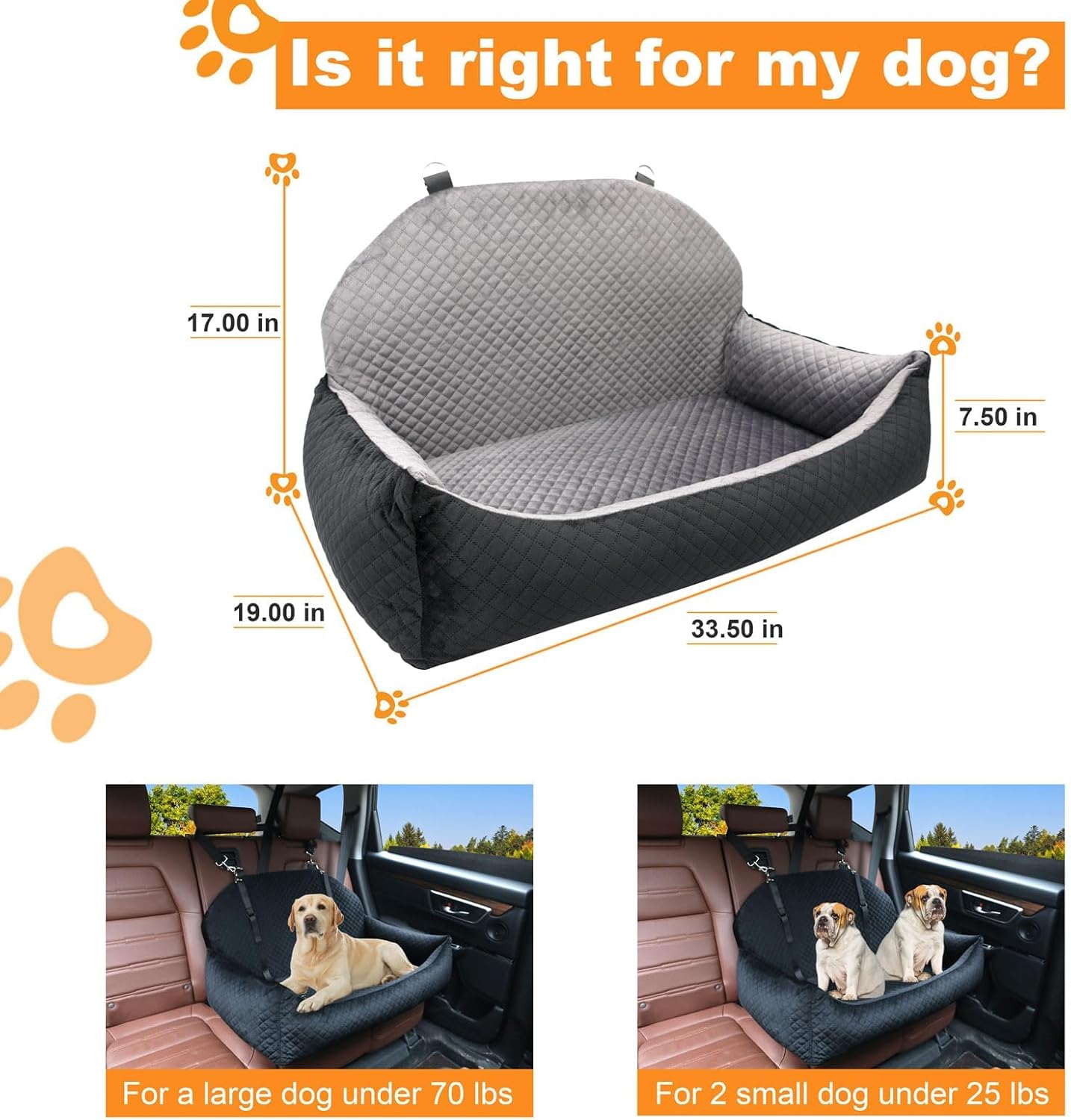 Large Dog Car Seat,Dog Car Bed for Large & Medium & 2 Small Dogs,Pet Booster Seats for Travel Safety,Soft Fabric and Non-Slip Base,Can Be Disassembled and Easy to Clean(Black) - Image 2