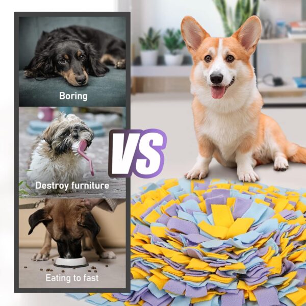 Snuffle Mat for Dogs, Durable Pet Sniff Mat 24'' x 24'' Foldable Dog Food Feeding Mat Washable Interactive Dog Puzzle Toys for Bored Small Medium Large Puppy Cat Rabbit (Yellow Purple) - Image 4