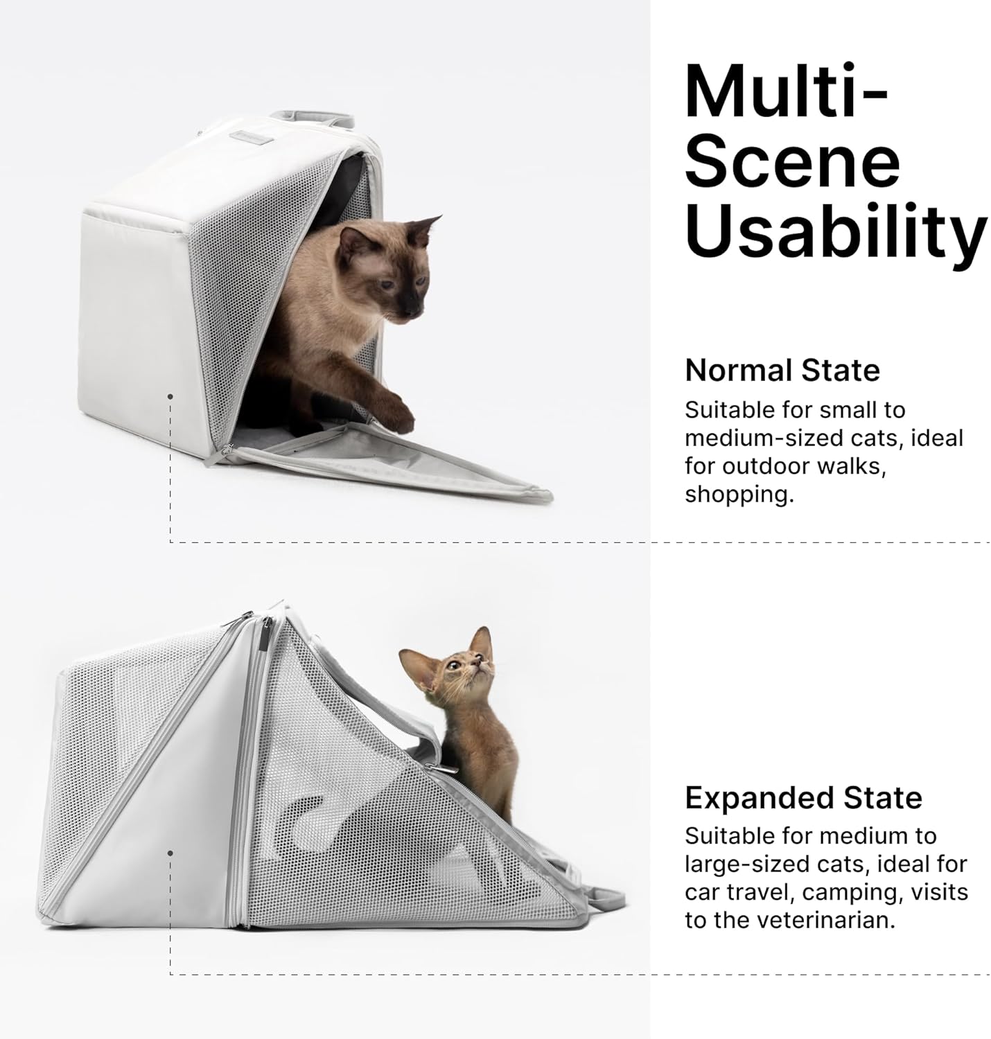 Expandable Cat Backpack Carrier Pet Soft-Sided Mesh Backpack Carrier for Cats Small Dogs Dual-Layer Ventilated Privacy Cat Backpack for Travel Outdoor Camping (Mint Green) - Image 5