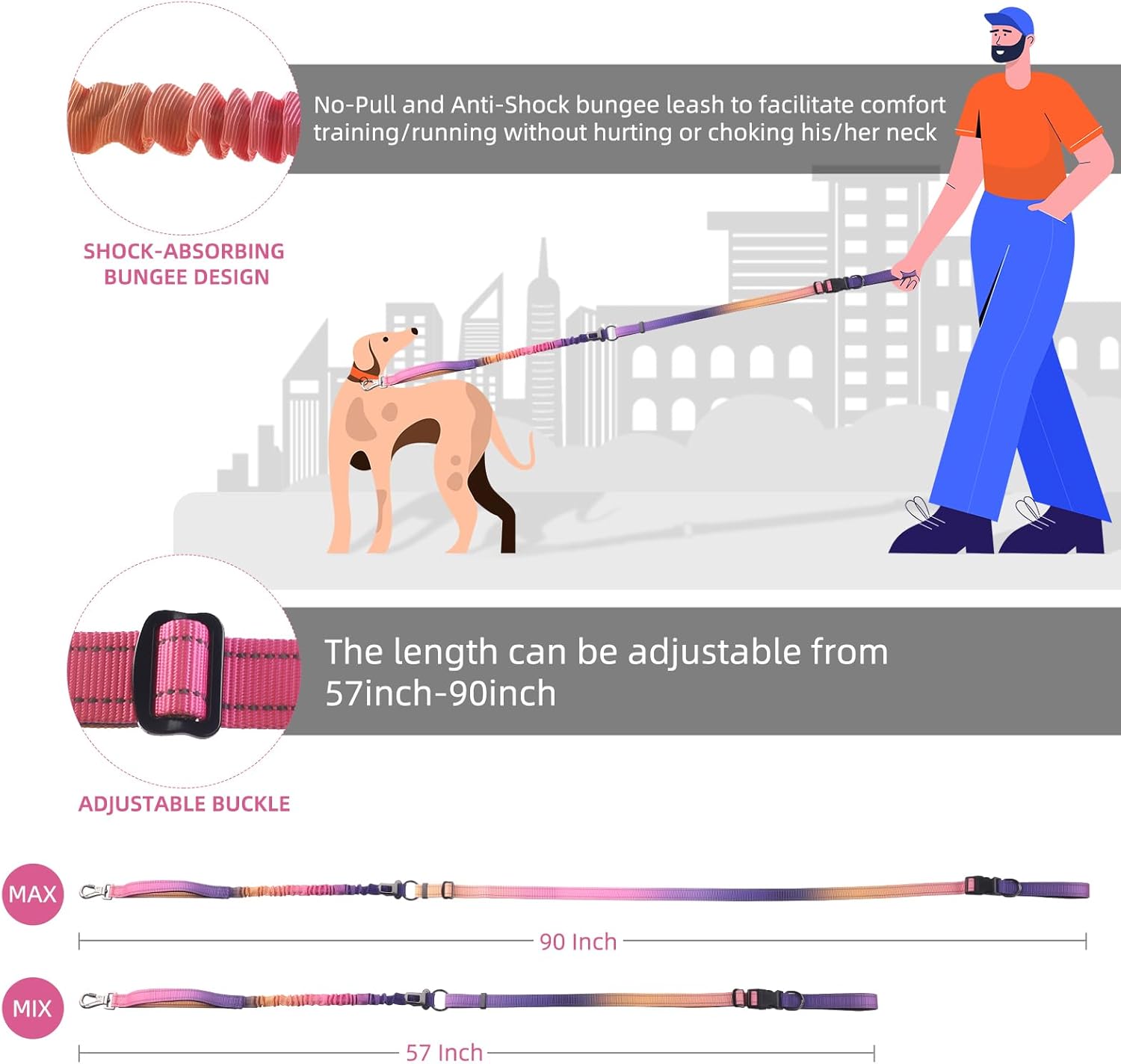 Roses&Poetry Hands Free Dog Leash for Medium Large Dogs Heavy Duty, No Pull Bungee Dog Running Waist Leash for Walking Training with Car Seatbelt 4-6FT - Image 6