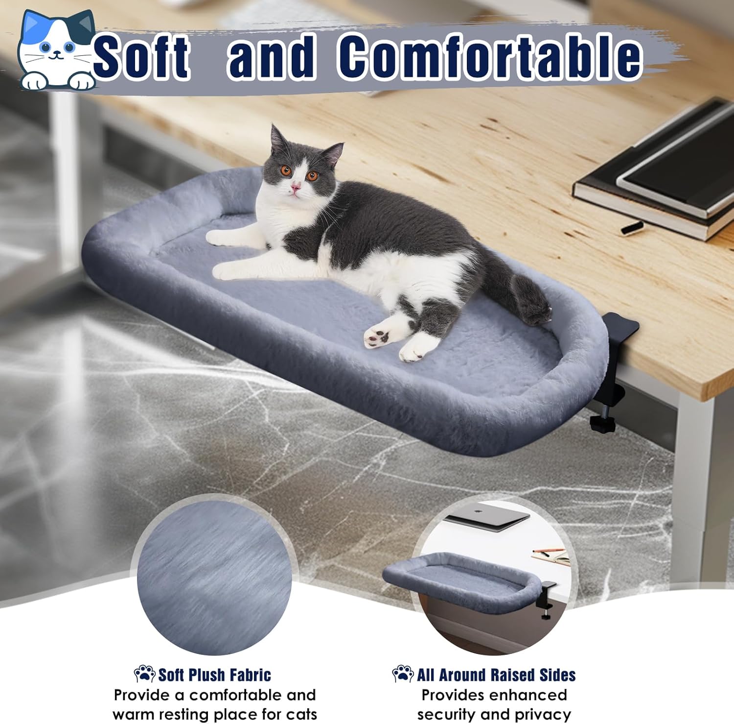 IPOW Heavy Duty Steel Frame Supports up to 50lbs Cat Desk Bed & Perch Space-Saving 90°Foldable with Soft Ultra-Plush Faux Fur for Small Medium Large Cats - Image 3
