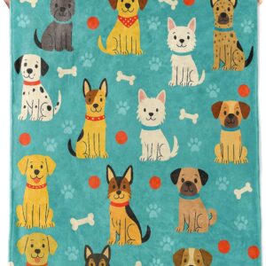 Wicked Cute Cartoon Dog Blanket,50x60in,Cozy Flannel Throw with Playful Puppy Bones and Paw Design,Soft Lightweight Gifts Blankets for Kids,Sofa Bed Travel Living Room Decor