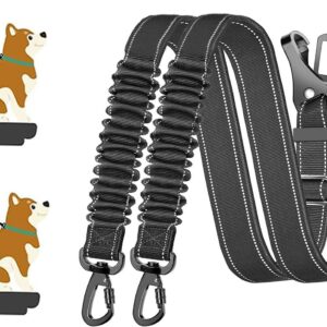2 Pack Black Dog Seat Belt, Adjustable Dog Car Safety Belt with Reflective Bungee, Rotatable Carabiner, Suitable for Medium to Large Dogs Up to 150 lbs