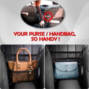 Car Accessories, Organizer Storage Between Front Seats, Purse Handbag Holder of 3 Layers Mesh Net Pocket Bag, Backseat Dog Pet Barrier, Patented