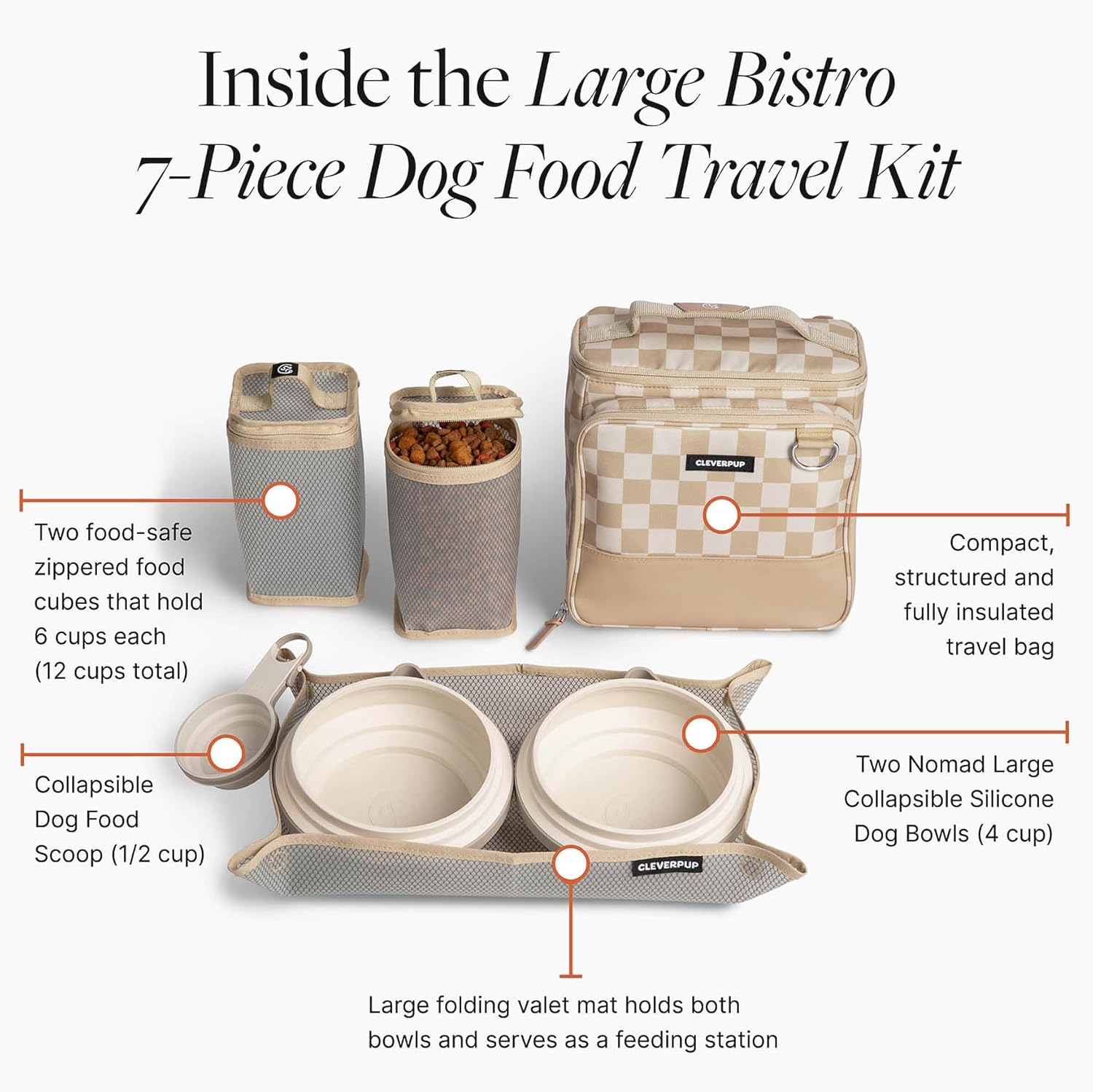 Ultimate Dog Travel Bundle Large 7-piece Bistro Box Dog Travel Kit & Porter Dog Gear Backpack in Checkerboard - Image 6