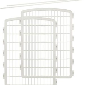 IRIS USA 34'' Pet Playpen 2 Panel Add-On with Connecting Rods, Dog Playpen, Puppy Small Medium Dogs, Heavy-Duty Molded Plastic, Rust-Free, Non-Skid Rubber Feet, Easy Assemble, Customizable, White