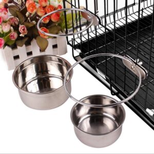 Pet Dog Stainless Steel Coop Cups with Clamp Holder – Detached Dog Cat Cage Kennel Hanging Bowl,Metal Food Water Feeder for Small Animal Ferret Rabbit (Medium)