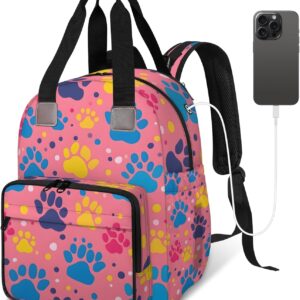 KOBLEN Dog Paw Prints Diaper Bag Backpack Baby Essentials Travel Tote Bag with Insulated Pockets Multi-functional Diaper Bags Organizer Bag for Women Men