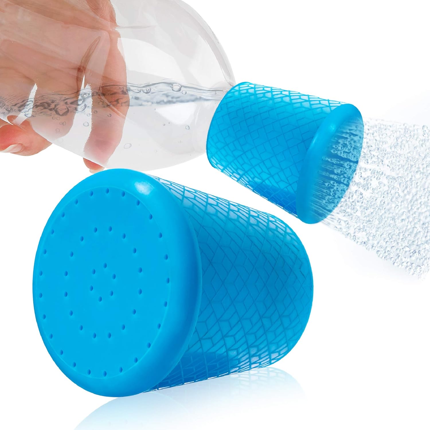 Impresa Water Bottle Attachment Shower Sprinkler Cap - Blue Silicone, 2-Pack, Fits 16oz-2L - Water Bottle Rinse Cap for Sand & Dirt Removal - for Camping & Hiking