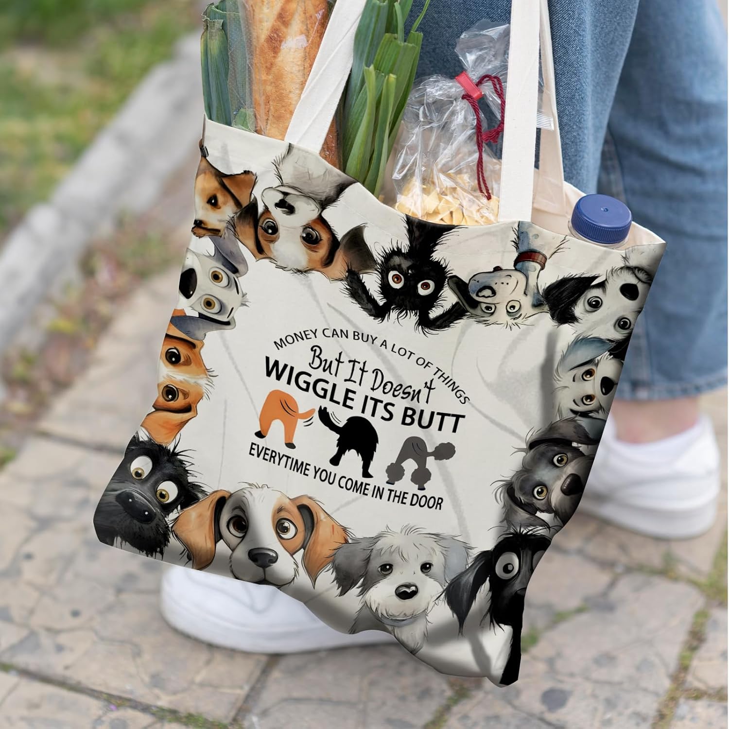 Dog Mom Canvas Tote Bags - Reusable Grocery Bags for Shopping, Funny Dog Lover Gifts for Women - Image 4