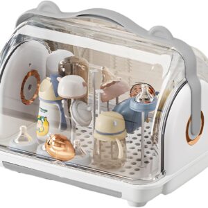 Baby Bottle Drying Rack Storage, Nursing Bottle Storage Box Organizer with Cover, Portable Kitchen Cabinet Organizer, Durable countertop Dryer (Grey)