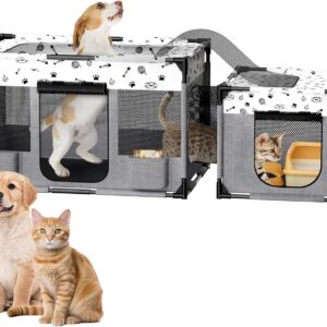 Portable Cat Playpen, PVC Pipe Reinforced Kitten Dog Pet Playpens for Indoor Cats Enclosed, Foldable Puppy Doggy Play Pen Outdoor, Kennel Tent Cage Crates, Zipper Top Cover(39"x24"x22")